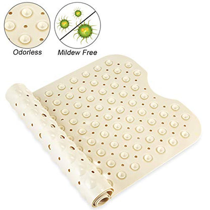 YINENN Bath and Shower Safety Mats 40x16 inch, Non Slip with Suction Cups for Bathroom Stall and Tub Floor, Extra Large and Machine Washable, Drain Holes Keep Bathtub Clean, Beige - color: Beige