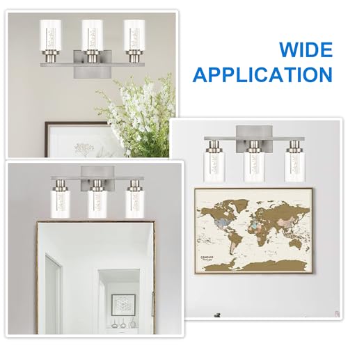 MELUCEE 3 Light LED Bathroom Light Fixtures Brushed Nickel 3000K-6000K | Dimmable Bathroom Lights Over Mirror Wall Light Fixture with Crystal Bubble Clear Glass Shade, Built-In LED Chips - color: Brushed Nickel, size: LED-3 Lights