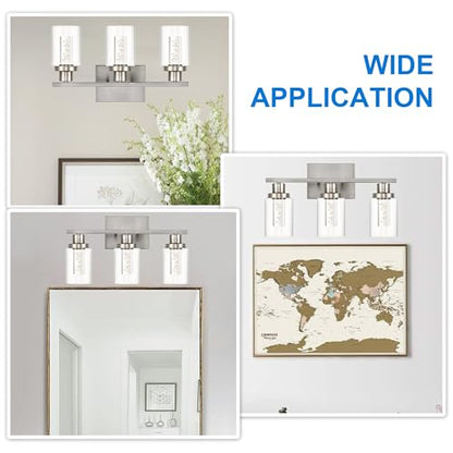 MELUCEE 3 Light LED Bathroom Light Fixtures Brushed Nickel 3000K-6000K | Dimmable Bathroom Lights Over Mirror Wall Light Fixture with Crystal Bubble Clear Glass Shade, Built-In LED Chips - color: Brushed Nickel, size: LED-3 Lights