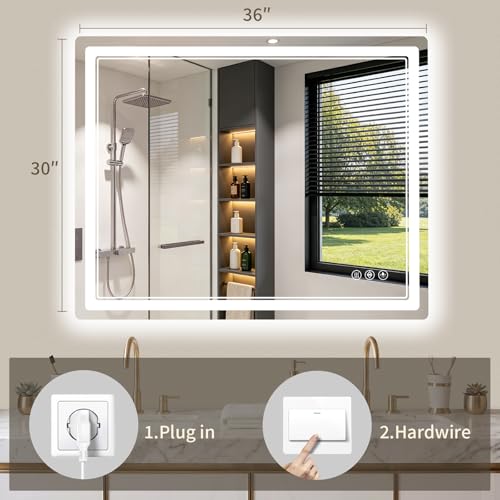30"x36" LED Bathroom Mirror with Lights, Backlit + Front Lit, Anti-Fog, Lighted Bathroom Mirror for Wall, HD Shatterproof Tempered Glass, Dimmable, Memory Function (Horizontal/Vertical) - size: 36"L x 30"W