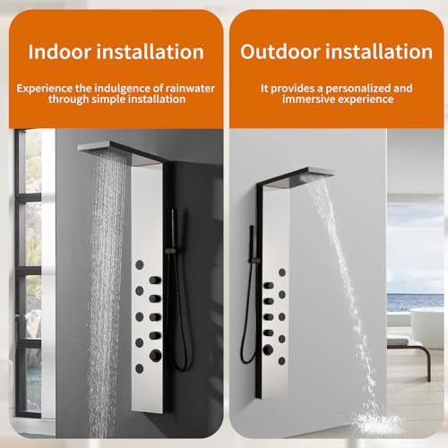 Shower Wall Panel Rainfall Bathroom Shower Tower with 4-Functions, Rainfall Body Massage, Wall Mount Brushed Nickel - color: Brushed Nickel