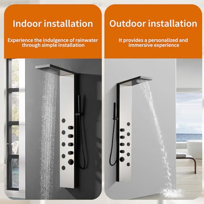 Shower Wall Panel Rainfall Bathroom Shower Tower with 4-Functions, Rainfall Body Massage, Wall Mount Brushed Nickel - color: Brushed Nickel