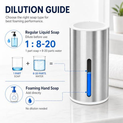 Automatic Foaming Soap Dispenser, Touchless Stainless Steel (White, Foam) | 13.5 oz Capacity, 4 Adjustable Levels, USB Rechargeable Foaming Soap Dispenser for Bathroom and Kitchen - color: White, size: Foam