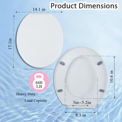 MinSha Round Toilet Seat, 17 Inch Soft Close Toilet Lid, Durable PP Material O-Shape Seat with Quiet Slow Close, Easy Top Fixing Installation & Cleaning, Fits Standard American Toilets, O3CK