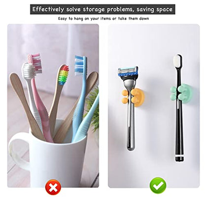 iBetterLife Bathroom Toothbrush Holders Wall Mounted - 4Pcs Silicone Tooth Brush Razor Holder for Shower Mirror Hanging Loofah Towel, Self Adhesive Cute Storage Hook for Kitchen Living Room Office