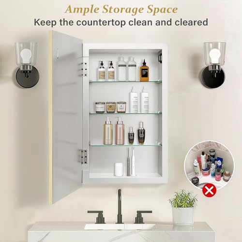 Medicine Cabinet with 16.2"x26" Mirror, Removable Shelves, Recessed or Wall Mounted Bathroom Cabinet, Silver Bathroom Vanity Mirrors for Over Sink with Storage