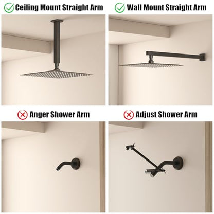 12 In Rain Shower Head High Pressure Rainfall Shower Head Bronze | Square Rain Bathroom Showerhead, High Flow, Large Stainless Steel, Ceiling Mounted, Wall Mounted, Waterfall Full Body - color: Oil Rubbed Bronze, size: 12 Inch