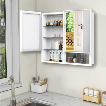 32x26 Inch Bathroom Medicine Cabinet with Mirror, Double Door Wall Mounted Storage with Extra Drawers, Bevel Edge Mirror, Adjustable Shelves, for Recessed or Surface Mount Installation - style: CS5003-3226