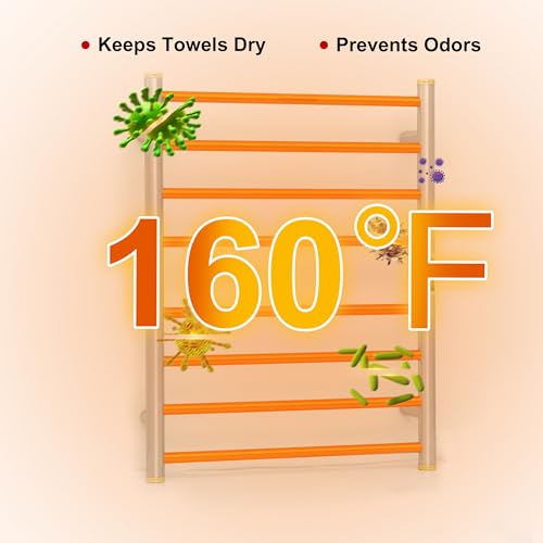 Electric Towel Warmer Rack,Heating Towel Warmer,Timer & Temperature Control,Wall-Mounted Plug-in for Bathroom,Brushed,Stainless Steel,8-Bar(27.56x20.87x4.41in) - color: Round-matte Brushed With Gold Top, size: 8 Bars