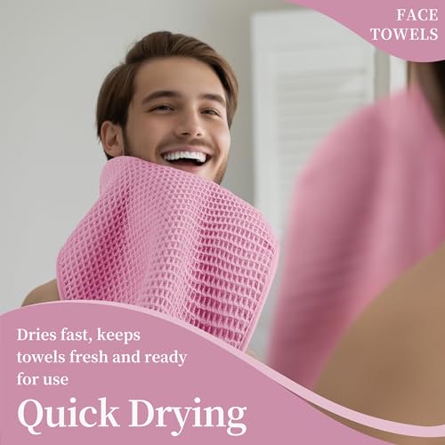 Microfiber Waffle Face Towels, 2 Pieces, Soft, Absorbent, Fast Drying, Lint Free 430 GSM (Pink) - color: Pink