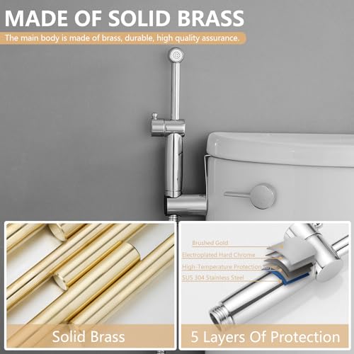 Chrome Handheld Bidet Sprayer Brass Bathroom Toilet Sprayer Bidet | Handheld Bidet Sprayer Attachment Set for Toilet Baby Cloth Diaper Spraying Kit for Pet Bathing and Feminine Care BATHLAVISH - color: Chrome