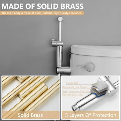 Chrome Handheld Bidet Sprayer Brass Bathroom Toilet Sprayer Bidet | Handheld Bidet Sprayer Attachment Set for Toilet Baby Cloth Diaper Spraying Kit for Pet Bathing and Feminine Care BATHLAVISH - color: Chrome