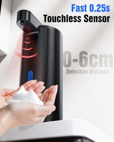 Fantictas Touchless Foaming Soap Dispenser, Stainless Steel Touchless Pump | Automatic Foam Soap Dispenser, USB-C Rechargeable Sensor Pump with 3 Adjustable Levels, Bathroom & Kitchen - color: Black, style: Foam