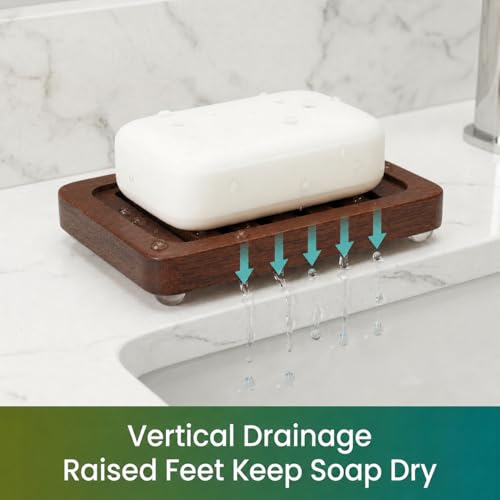 Wooden Soap Dish, Brown Bamboo Self-Draining Bathroom Tray, 2 Pack Slotted Design for Shower, Sink, Kitchen, Bathtub (Black Walnut) - color: Black Walnut