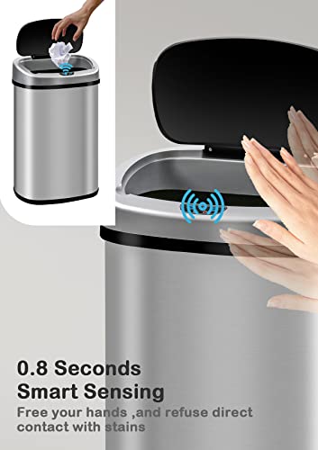 13 Gallon/50 L Kitchen Trash Can With Stainless Steel Touch-Free Lid, Automatic Motion Sensor Garbage Can for Bathroom, Brushed Finish - color: Stainless Steel