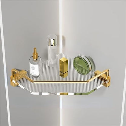 Bathroom Shelves Metal Acrylic Electroplating Wall Hanging Corner Shelf Waterproof Strong Bearing Shower Shelf(B) - color: B
