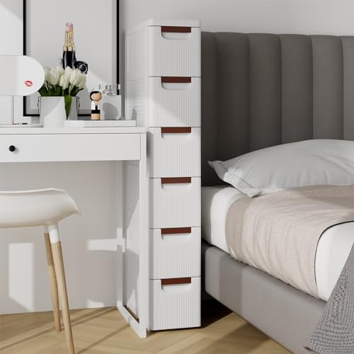 MAT EXPERT Narrow Storage Drawers, Slim Rolling Drawer Cart with Universal Wheels, Convenient Handles, Storage Organizer Utility Cart for Bedroom, Living Room, Bathroom, Kitchen (6 Drawer) - size: 6 Drawer
