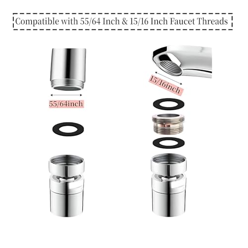 360° Swivel Faucet Aerator, Solid Brass Aerator For Sink Faucet, Sink Aerator,Fits 15/16'' Male & 55/64'' Female Thread(2 Sets)