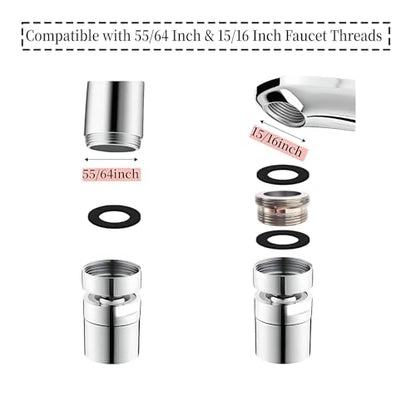 360° Swivel Faucet Aerator, Solid Brass Aerator For Sink Faucet, Sink Aerator,Fits 15/16'' Male & 55/64'' Female Thread(2 Sets)