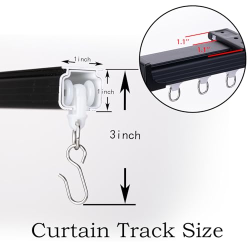 Ceiling Curtain Track 6ft to 9ft, Adjustable Curtain Track Ceiling/Wall Mount, Heavy Duty Aluminum Curtain Track Rods with Roller Hooks - Curtain Rail System for Grommet/Pleated Drape, Black - color: Black, size: 3ft-9ft