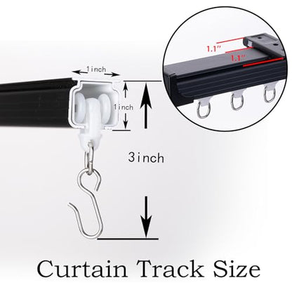 Ceiling Curtain Track 6ft to 9ft, Adjustable Curtain Track Ceiling/Wall Mount, Heavy Duty Aluminum Curtain Track Rods with Roller Hooks - Curtain Rail System for Grommet/Pleated Drape, Black - color: Black, size: 3ft-9ft