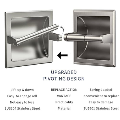Brushed Nickel Recessed Toilet Paper Holder,Pivoting Toilet Tissue Holder,Made of SUS304 Stainless Steel, in Wall Toilet Paper Holder with Bracket - color: Brushed Nickel
