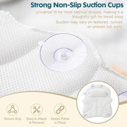 Bath Pillows for Tub, Bathtub Pillow for Head & Neck, Spine-Line Groove | Extended Wings | Spine-Line Groove | Extra Thick Headrest | Quick-Dry 4D Air Mesh | 6 Non-Slip Suction Cups | Laundry Bag