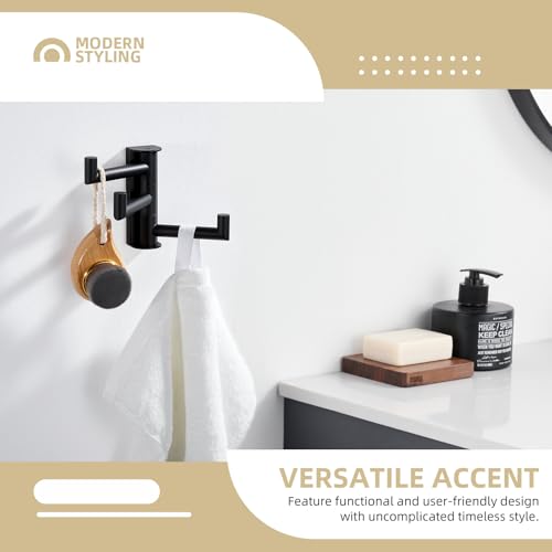 Angle Simple Swivel Towel Hook 3 Arms, Robe Coat Wall Hook, Matte Black | SUS304 Stainless Steel, Foldable Hand Bath Towel Holder for Bathroom Kitchen Closet, Sturdy Space Saver, Screws Mounted - color: Matte Black, size: 1 Pack