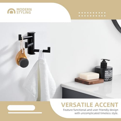 Angle Simple Swivel Towel Hook 3 Arms, Robe Coat Wall Hook, Matte Black | SUS304 Stainless Steel, Foldable Hand Bath Towel Holder for Bathroom Kitchen Closet, Sturdy Space Saver, Screws Mounted - color: Matte Black, size: 1 Pack