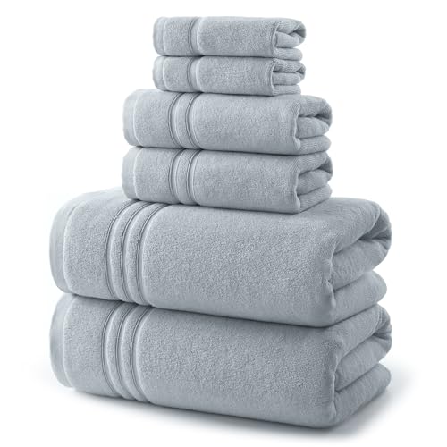 REDKISS Light Grey Towels Set 6 Piece Cotton Towel Sets with 2 Bath Towels, 2 Hand, 2 Washcloths, 650GSM Hotel Quality, Soft, Highly Absorbent Towels for Bathroom Gym, Ideal Everyday Use - color: Light Grey