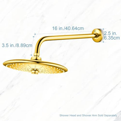 OFFO Shower Arm with Flange, 16 in Bright Gold Wall Mount Replacement Angle Shower Head Arm Wall-Mounted For Fixed Shower Head & Handheld Showerhead - color: Bright Gold, style: 16 in