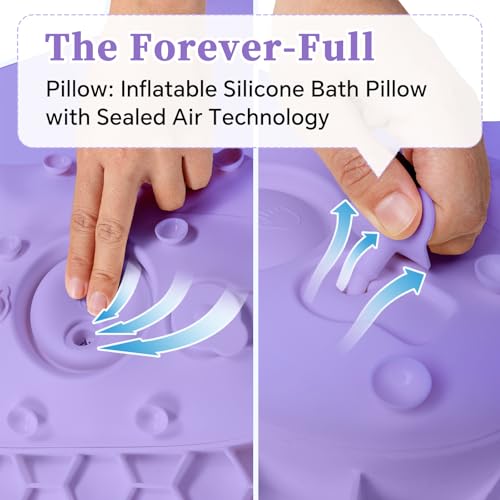 Luxury Silicone Bath Pillow for Tub, New Cloud-Soft 4D Air-Cushion Bathtub Pillow for Head and Neck & Back Support, Strong Suction Cups, Waterproof Quick-Dry Bathtub Headrest (Purple) - color: Purple
