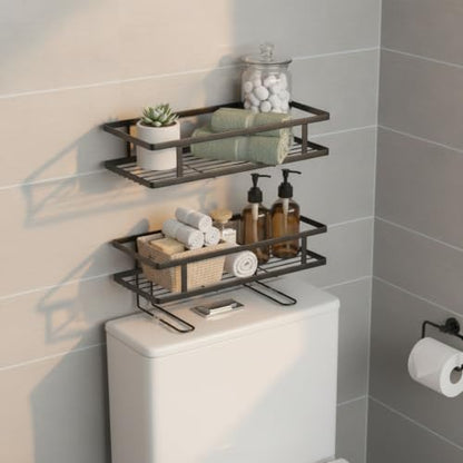 Over Toilet Storage Rack, Iron Bathroom Shelf with Baked Enamel Finish, Wall Mounted Vertical Organizer for Small Bathrooms, 13-Inch Width (1 PC) - color: Black