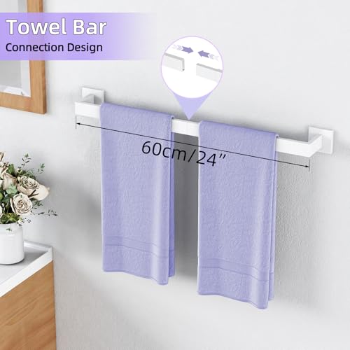 5-Pieces Bathroom Hardware Accessories Set, 24 Inch Stainless Steel Towel Racks for Bathroom, Towel Bar Set Towel Ring Coat Hook and Toilet Paper Holder with Shelf Wall Mounted, White - color: White