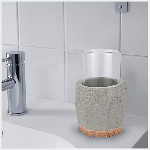 nu steel Cement, Made of Cement Tumbler Cup for Bathroom Vanity Countertops for Rinsing, Drinking, Storing Accessories and Organizing Makeup Brushes, Eye Liners - Stone/Brown