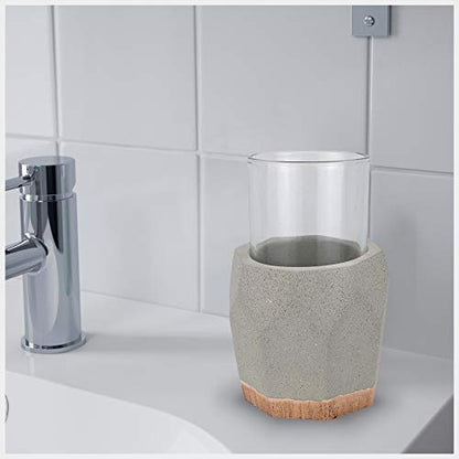 nu steel Cement, Made of Cement Tumbler Cup for Bathroom Vanity Countertops for Rinsing, Drinking, Storing Accessories and Organizing Makeup Brushes, Eye Liners - Stone/Brown