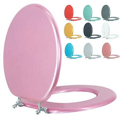 Round Toilet Seat Wood Toilet Seat Prevent Shifting with Zinc Alloy Hinges American Standard Size Toilet Seat Easy to Install also Easy to Clean (Round,Sparkling Pink) - color: Lucky Pink, size: Round