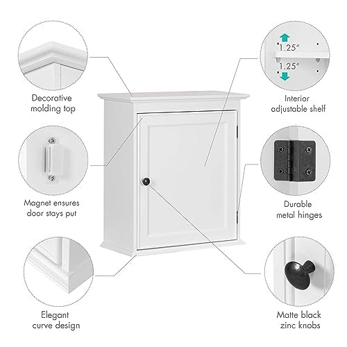 Spirich Small Medicine Cabinet, Bathroom Wall Cabinet Over Toilet, White | FSC-Certified MDF, Single Door, Adjustable Shelf, Compact Hidden Storage for Bathroom, Kitchen or Laundry - size: Single Door