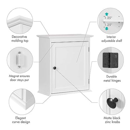 Spirich Small Medicine Cabinet, Bathroom Wall Cabinet Over Toilet, White | FSC-Certified MDF, Single Door, Adjustable Shelf, Compact Hidden Storage for Bathroom, Kitchen or Laundry - size: Single Door