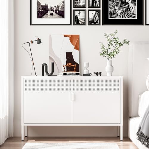 Washsemba 2 Door Storage Sideboard, Metal Storage Cabinet with 2 Adjustable Shelf,Multipurpose Metal Accent Cabinet for Office Home,Music Studio (White, 25''H) - color: White, size: 25''H