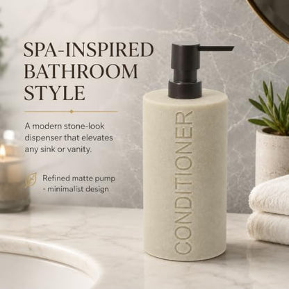 Resin Tan Sandstone Conditioner Engraved Bottle Refillable Pump Dispenser, Durable Waterproof Resin Construction for Bath, Shower - Tan Sandstone ORB Pump - color: Tan Sandstone Resin, Orb Pump - Conditioner