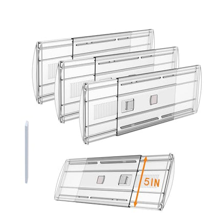 3 Pack Adjustable Heavy-Duty Drawer Dividers for Clothes,5" High Expandable From 13-21" Clear Drawer Organizers, PC Plastic Separators for Dresser/Bedroom/Bathroom/Kitchen/Office Storage - size: 3 PCS-5IN-T3-Clear