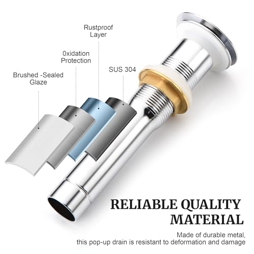 Pop up Sink Drain Stopper for Bathroom Vessel Vanity Sink Art Basin Chrome, Big Cap Without Overflow, Metal Pop-up Drain Strainer with Detachable Basket Stopper - color: Chrome, style: without overflow