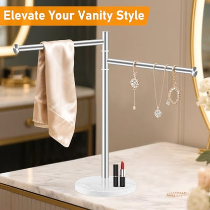 Hand Towel Holder, Stainless Steel Hand Towel Stand with Marble Base, Swivel Hand Towel Rack Standing Towel Bar for Kitchen Countertop, 2 Arms, Brushed Nickel