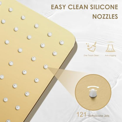 10 Inch Gold Rain Shower Head - All Metal Stainless Steel 304, Ultra Thin Design, Modern Bathroom Square Rainfall Showerheads - Full Body Coverage Bath Shower - color: Brushed Gold, size: 10 Inch Square
