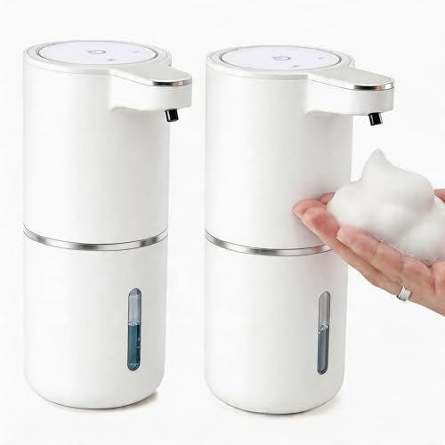 2-Pack Automatic Foam Soap Dispenser – USB Rechargeable Smart Hand Soap Dispenser with 4-Level Adjustable, 380mL Wall Mounted or Countertop, IPX5 Waterproof, for Bathroom Kitchen (White) - color: White2