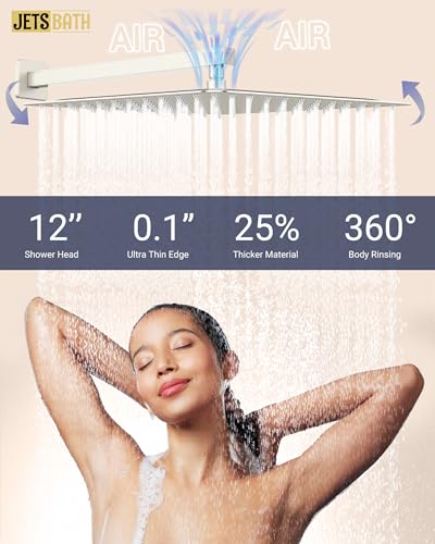 Dual Rainfall Shower Head System with 4 Body Jets, JetsBath Shower Faucet Set Double Shower Head 6-Inch Shower Head & 12” Rain Shower,Luxury Brushed Nickel Shower Faucet Set,Wall-Mounted Shower System - color: Brushed Nickel