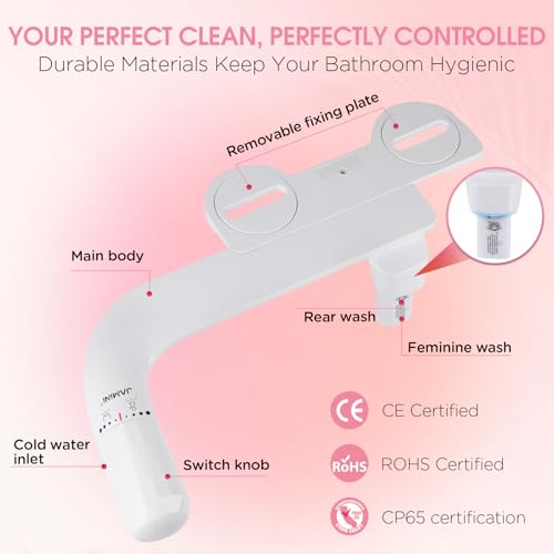 Jamini Ultra-Slim Non-Electric Toilet Bidet Attachment with Dual Nozzles, Rear and Female Front Wash, Single Cold Water with Adjustable Pressure, 0.23" Slim Design, Detachable for Easy Cleaning - style: Diamond Knob – Right