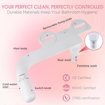 Jamini Ultra-Slim Non-Electric Toilet Bidet Attachment with Dual Nozzles, Rear and Female Front Wash, Single Cold Water with Adjustable Pressure, 0.23" Slim Design, Detachable for Easy Cleaning - style: Diamond Knob – Right