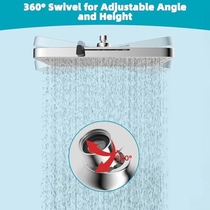 Hibbent 5 Spray Modes Shower Head, 13'' High Pressure Rain Shower Head, Large Rainfall Showerhead for Bathroom, High Flow Waterfall Fixed Showerheads with Adjustable Swivel Ball Joint, Silver - color: Silver, style: Square 13''